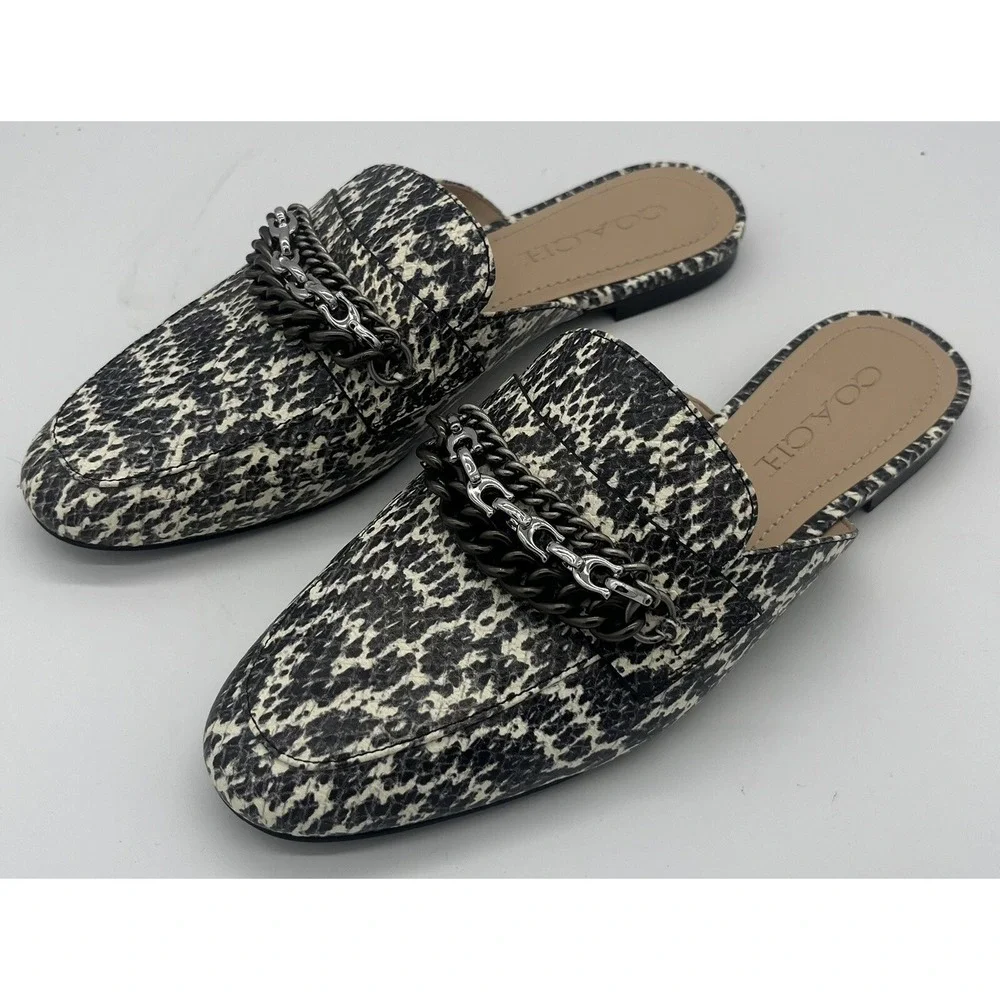 Coach Snakeskin Print‎ Mule Slides Chain Loafer Women's Size 6.5
